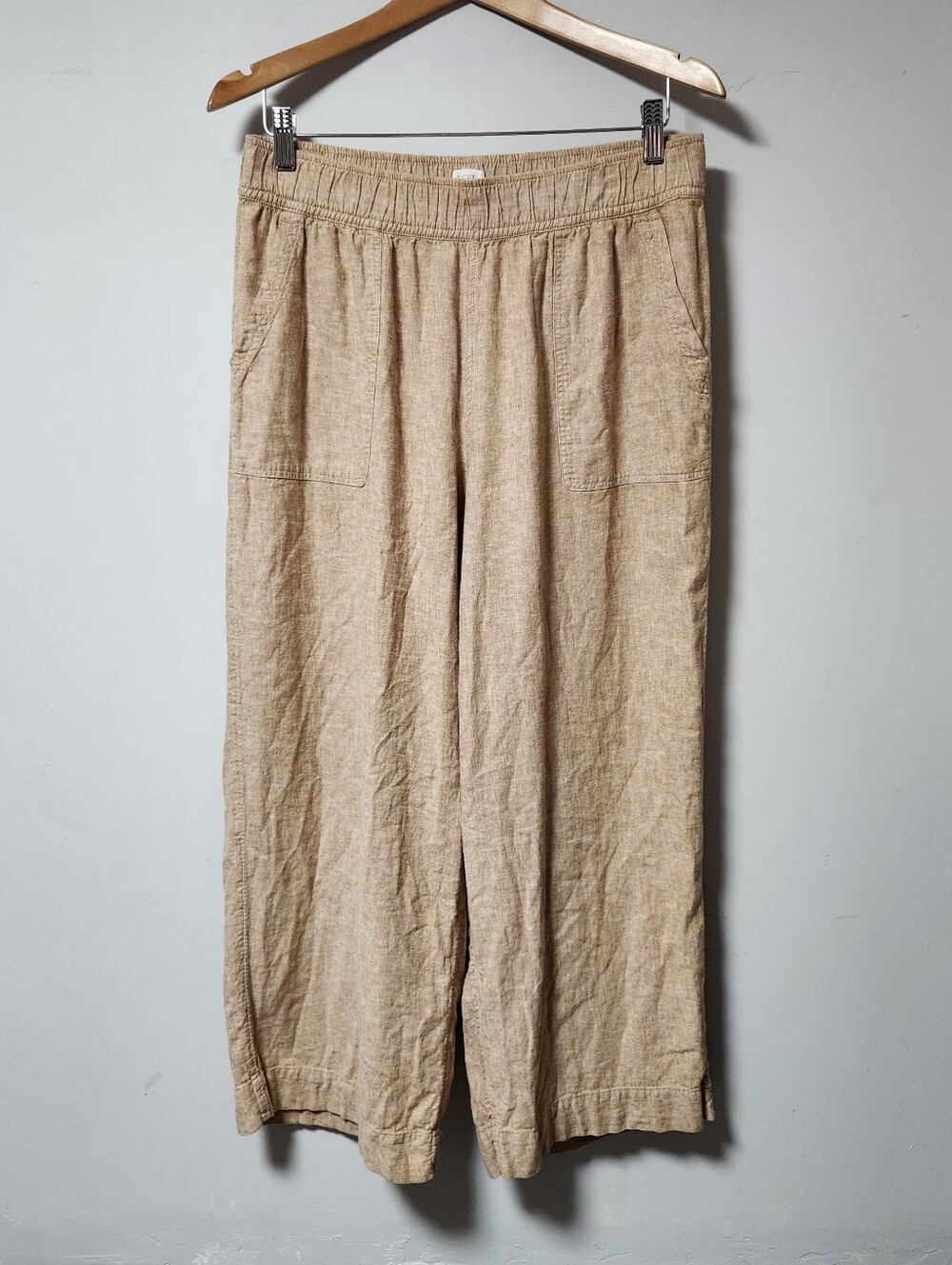 Sigrid Olsen Camel Brown Linen Wide Leg Summer Resort Cruise Pants Crop L